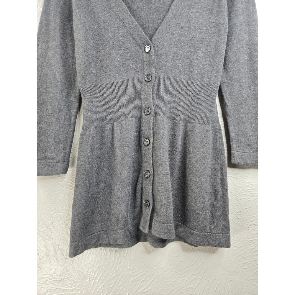 The Limited Deep V Button Cardigan Sweater S Gray Knit 3/4 Sleeve Fitted Y2k Top - Picture 5 of 9